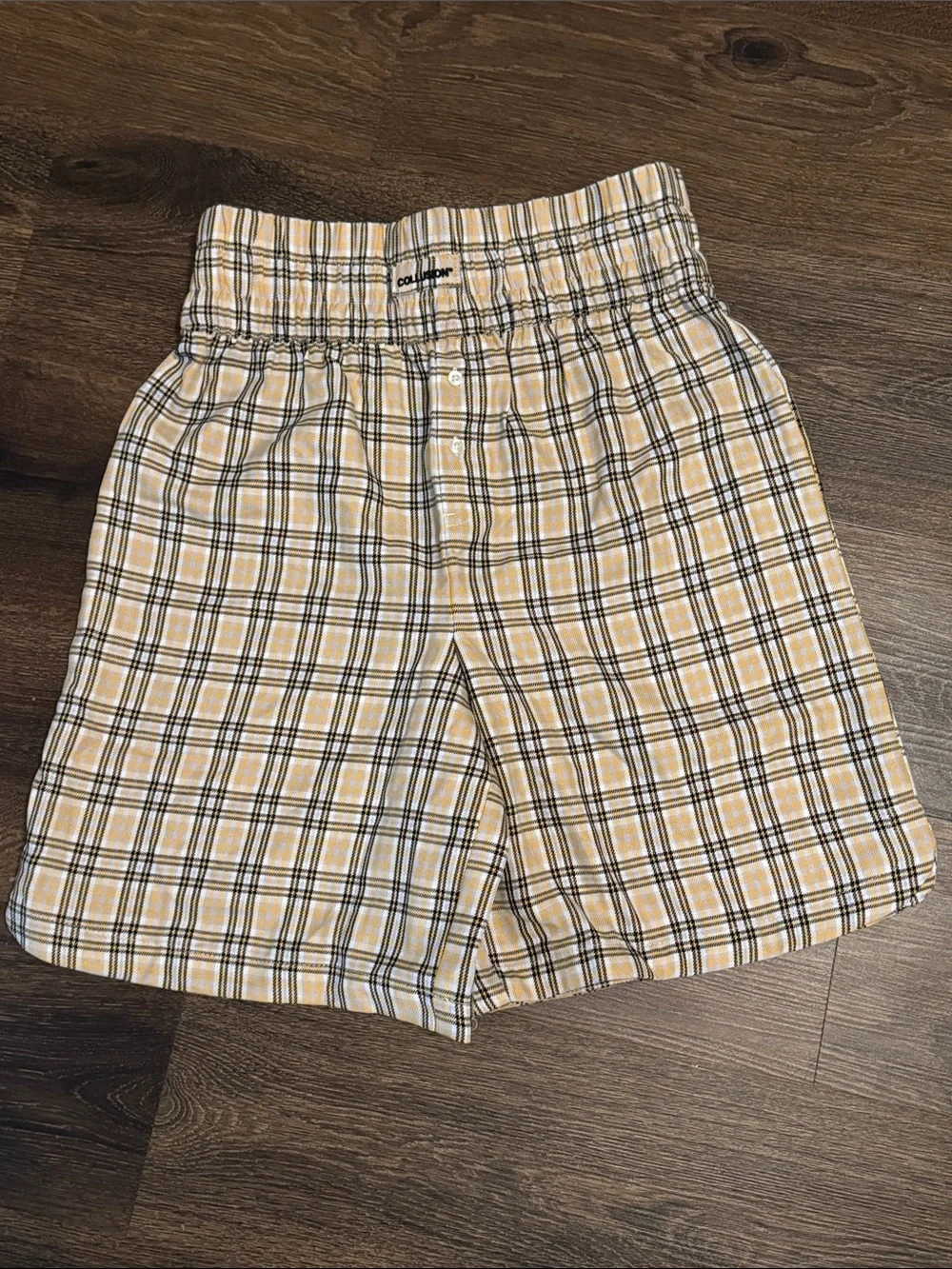 Collusion High Waist Plaid Cotton Shorts in Yellow